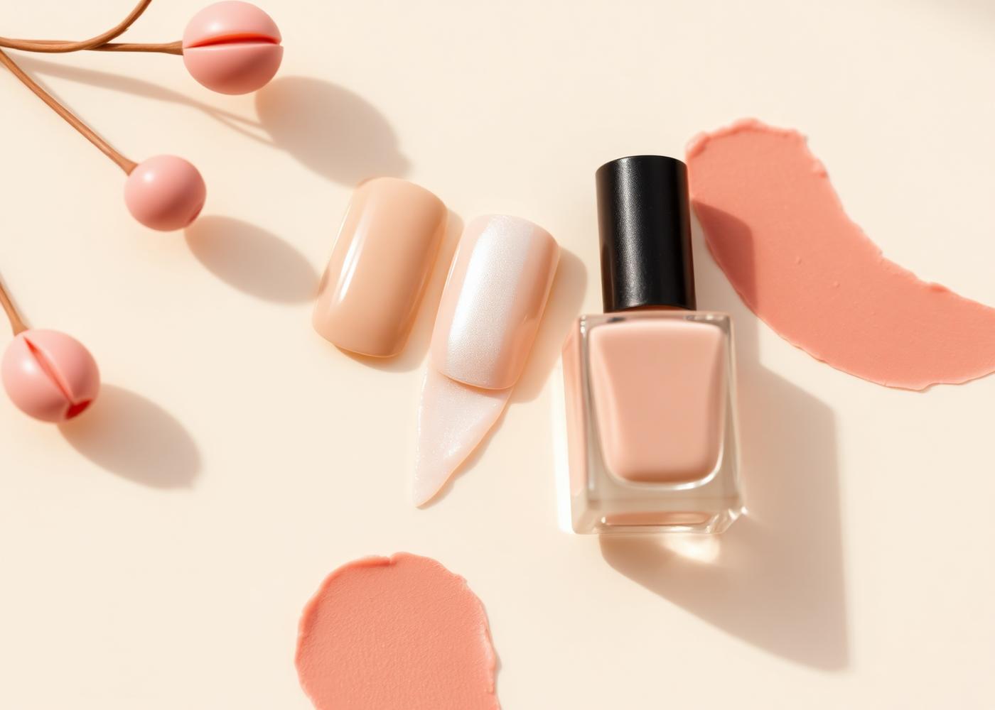 Champagne and pearl polish swatches with clay accents
